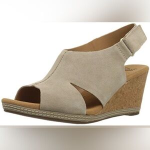 Clarks Light Beige Suede Wedges